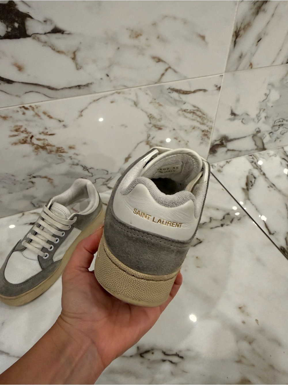 100% AUTHENTIC Saint Laurent women’s Grey & White Low-Top Sneakers SL/61 - Picture 5 of 8